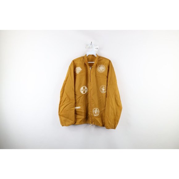 Vintage 60s Mens Size XL Car Racing Full Zip Cafe Racer Bomber Jacket Gold USA